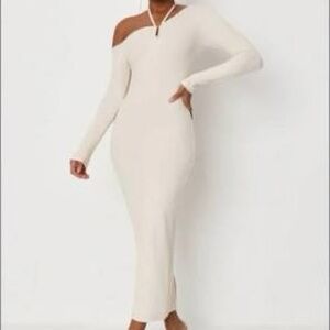 Elegant Cream Off-Shoulder Halter Dress